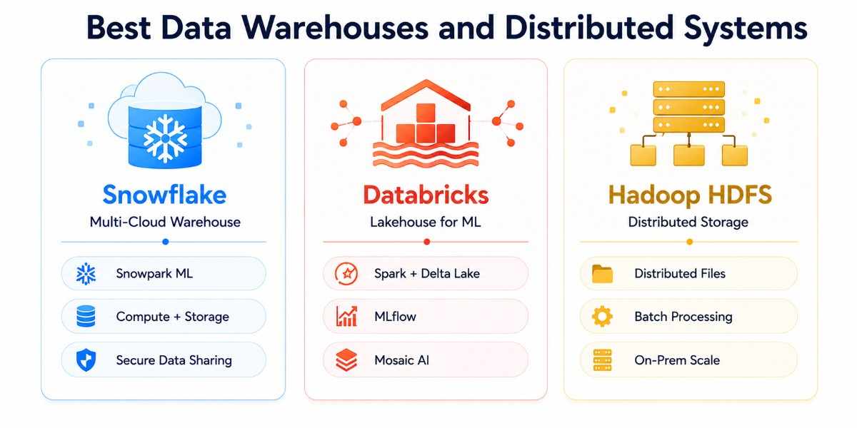 a image to display best data warehouses and distributed systems for large-scale AI 